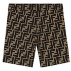 Baby Boys Beige FF Logo Shorts, 1, hi-res