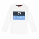 Boys White Logo Long Sleeve Top, 1, hi-res