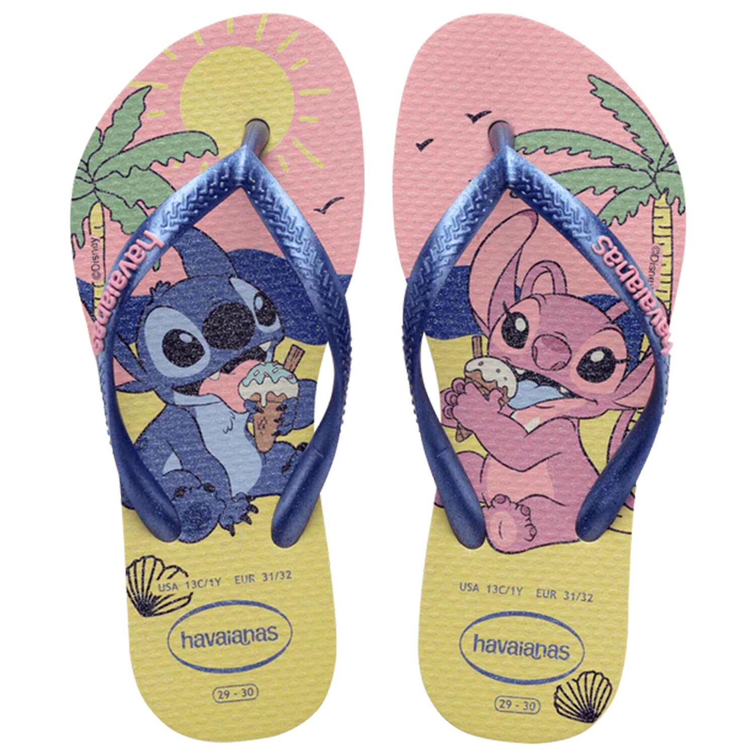 Girls Yellow Disney Logo Flip Flops, 1, hi-res