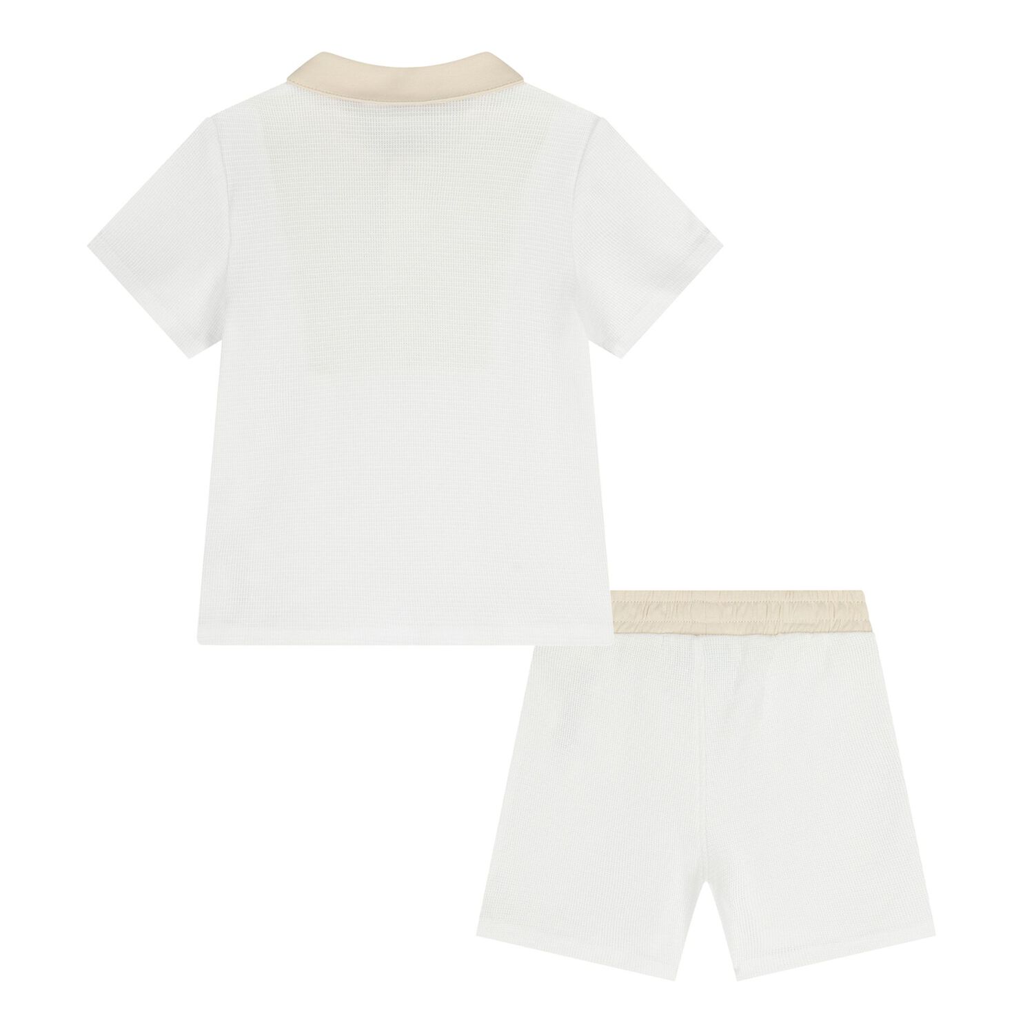 Baby Boys White & Beige Knitted Shorts Set, 1, hi-res