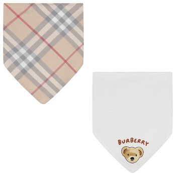 White & Beige Checked Bibs ( 2-Pack )