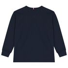 Boys Navy Blue Logo Long Sleeve Top, 1, hi-res
