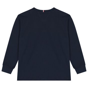 Boys Navy Blue Logo Long Sleeve Top