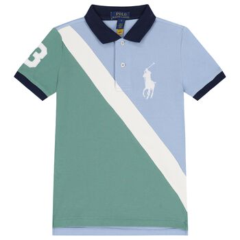 Boys Blue & Green Logo Polo Shirt