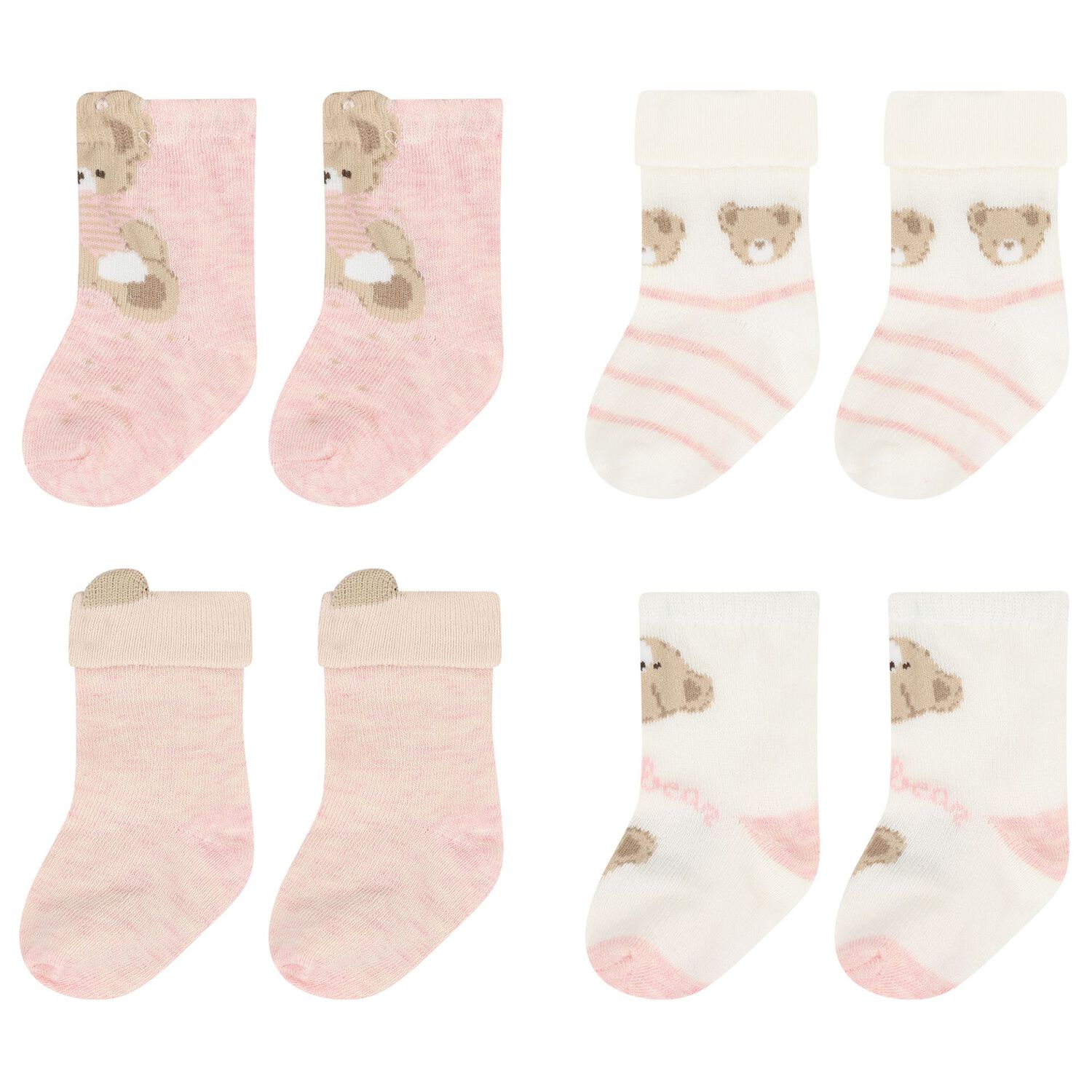 Baby Girls Ivory & Pink Socks ( 4 Pack ) , 1, hi-res