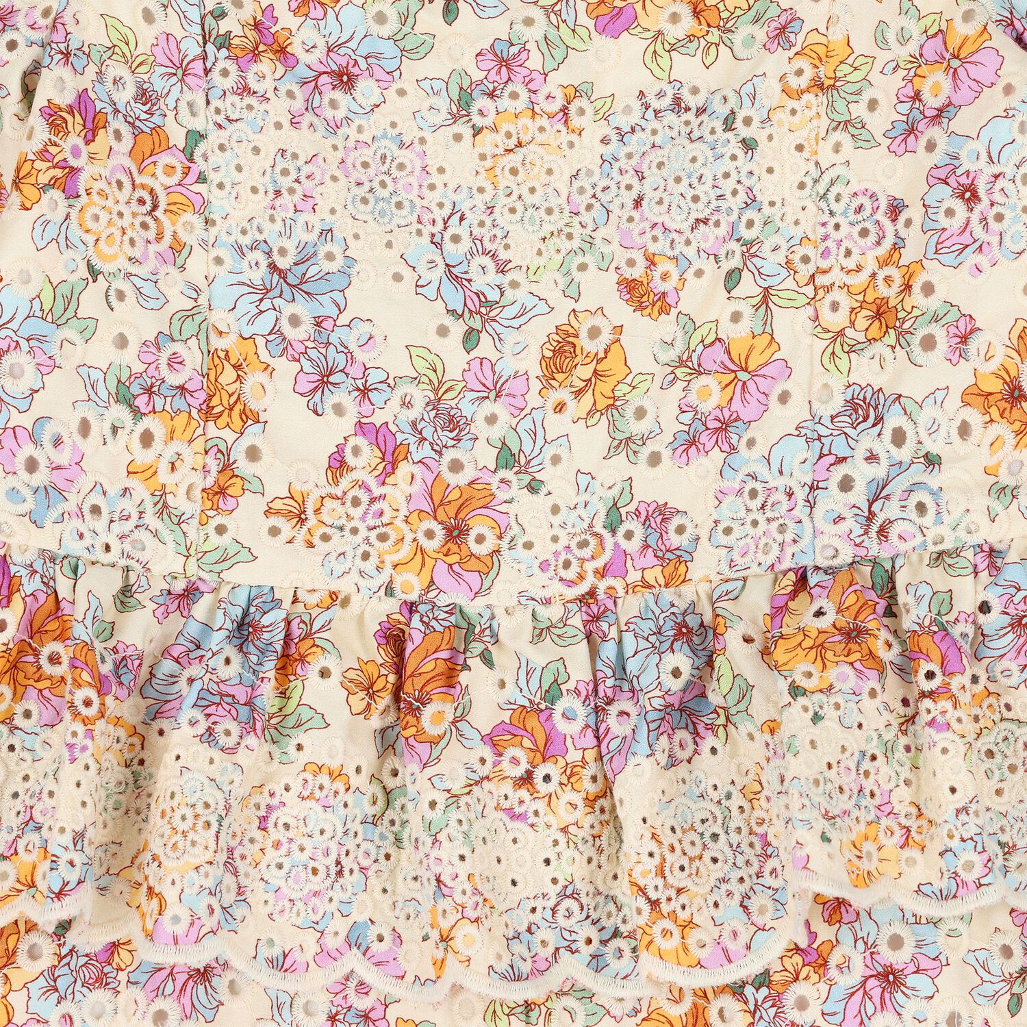 Girls Ivory Floral Embroidered Playsuit, 1, hi-res