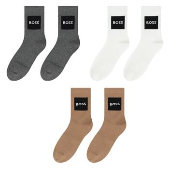 Boys Grey, White & Beige Logo Socks ( 3-Pack ) 