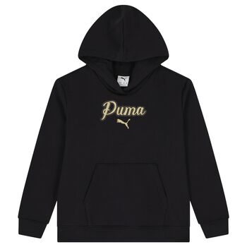 Girls Black Logo Hooded Top