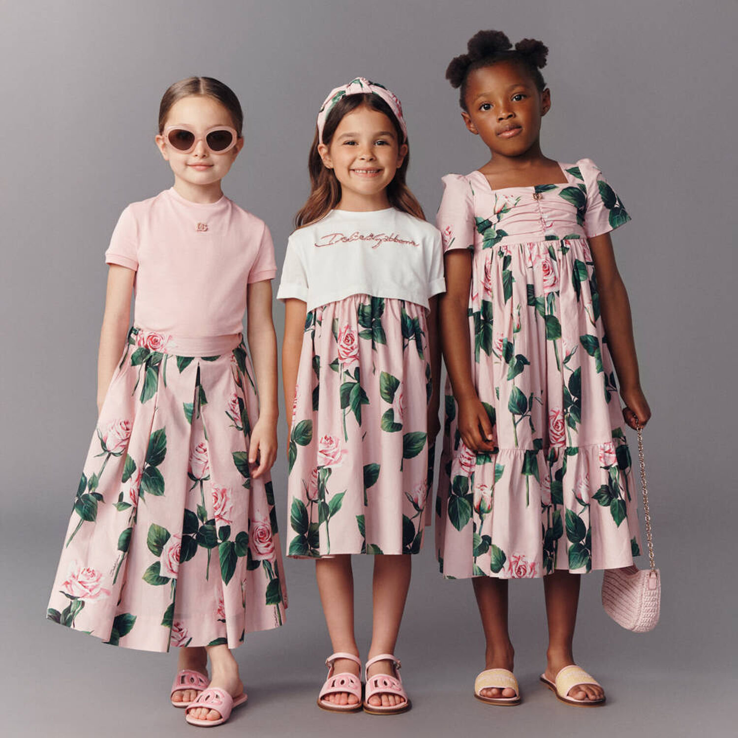 Girls White & Pink Rose Dress, 1, hi-res image number null