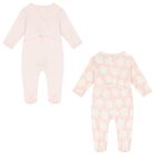 Baby Girls White & Pink Boke Flower Babygrows ( 2 Pack ), 2, hi-res