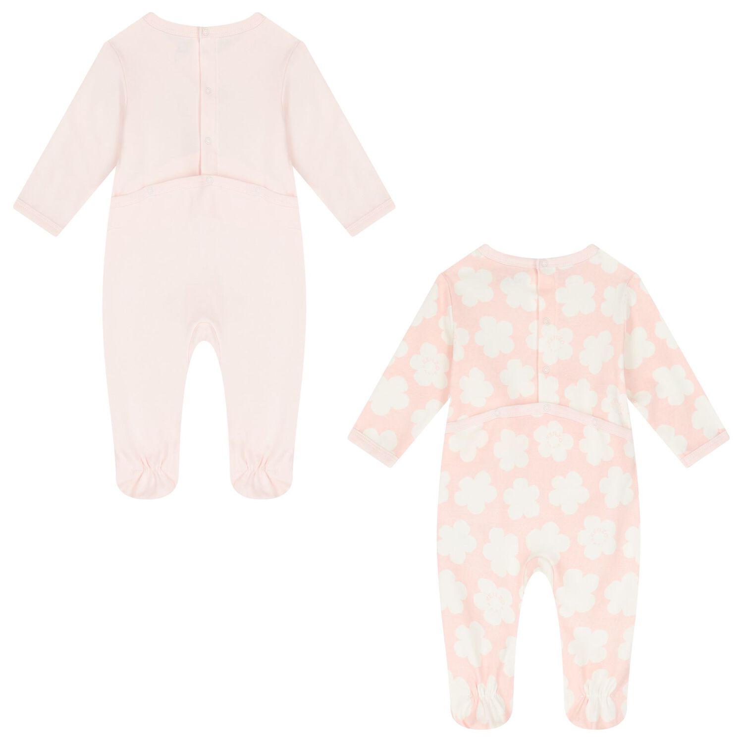 Baby Girls White & Pink Boke Flower Babygrows ( 2 Pack ), 2, hi-res