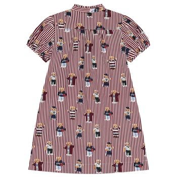 Girls White & Red Polo Bear Striped Dress