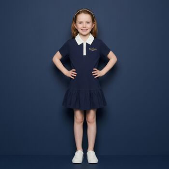 Girls Navy Blue Logo Polo Dress