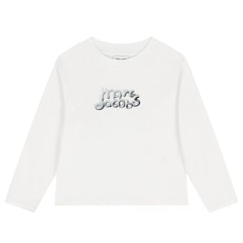 Girls White Logo Long Sleeve Top