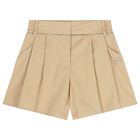 Girls Beige Logo Shorts, 1, hi-res