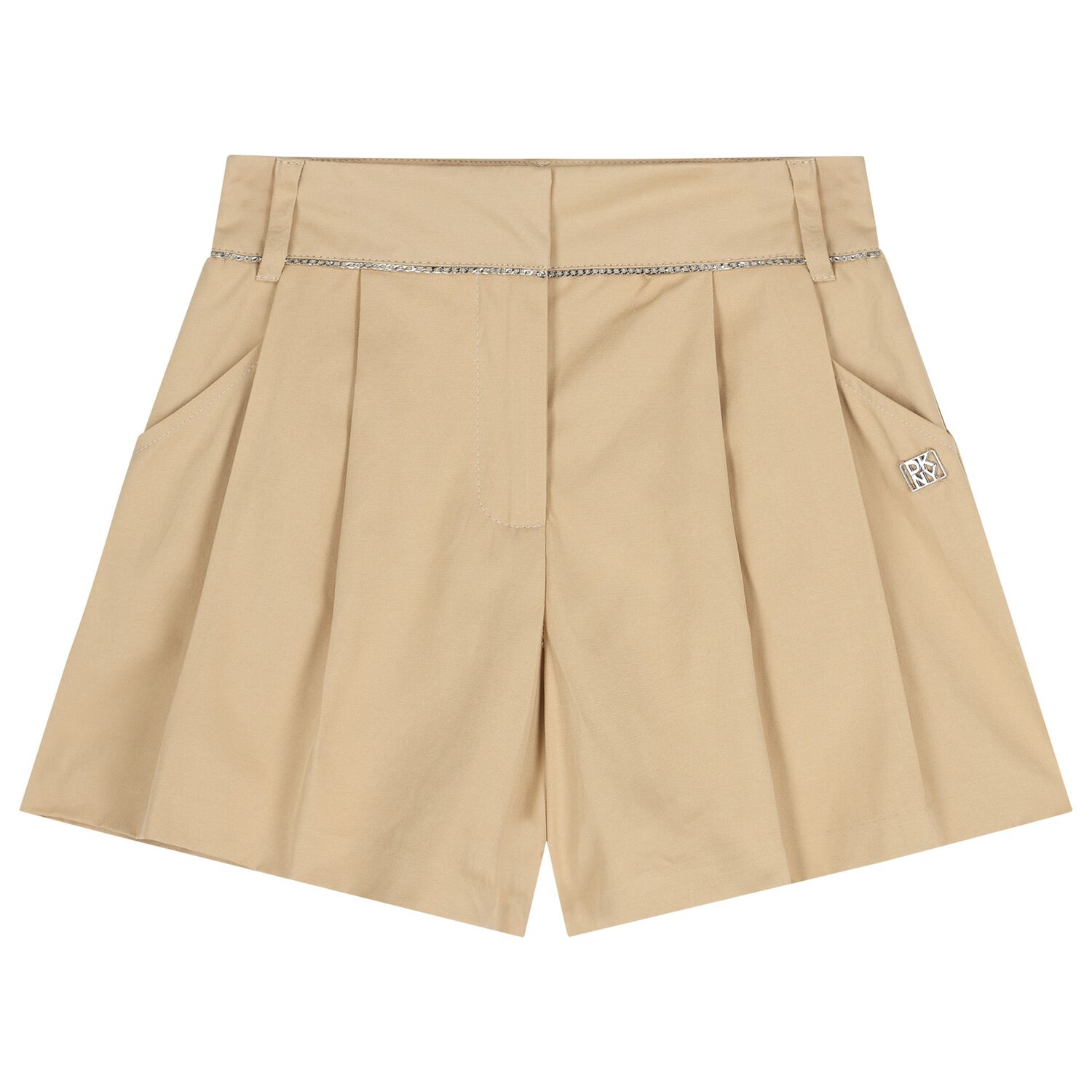 Girls Beige Logo Shorts, 1, hi-res