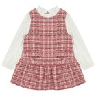 Girls White & Pink Pinafore Dress, 2, hi-res