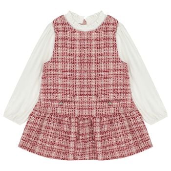 Girls White & Pink Pinafore Dress