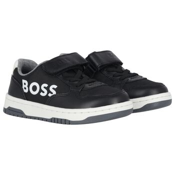 Boys Black & White Logo Trainers