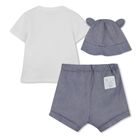 Baby Boys White & Blue Tiger Shorts Set, 1, hi-res