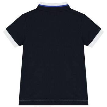 Boys White & Navy blue Logo Polo Shirt