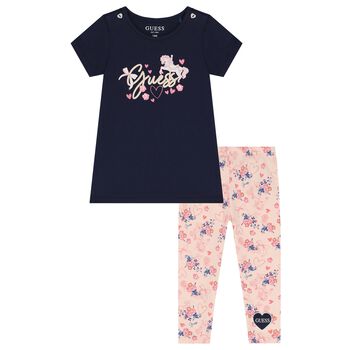 Baby Girls Navy Blue & Pink Floral Leggings Set