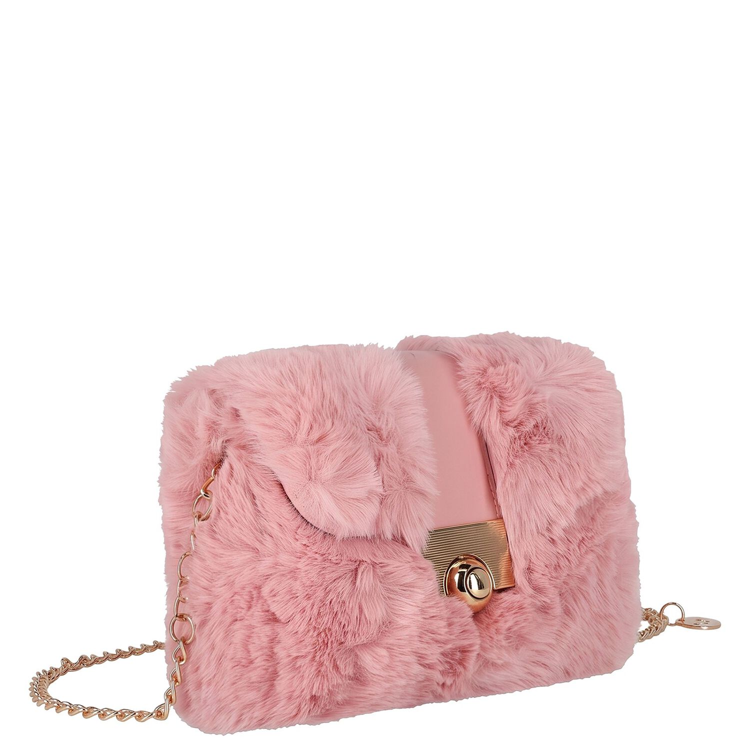 Girls Pink Faux Fur Handbag ( 21cm ), 2, hi-res