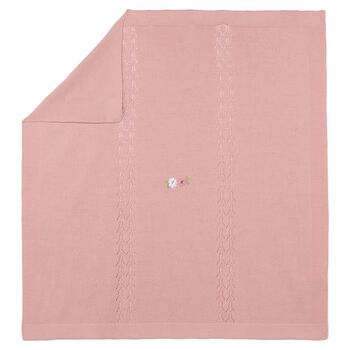 Baby Girls Pink Floral Motif Knit Blanket