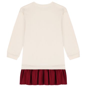 Girls Ivory & Red Logo Dress