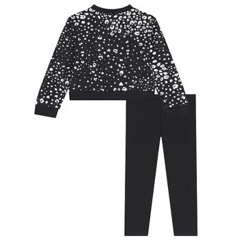 Girls Black Logo Heart Leggings Set