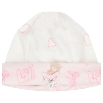 Baby Girls Ivory & Pink Bow Hat