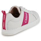 Gilrs Ivory & Pink Logo Trainers, 1, hi-res