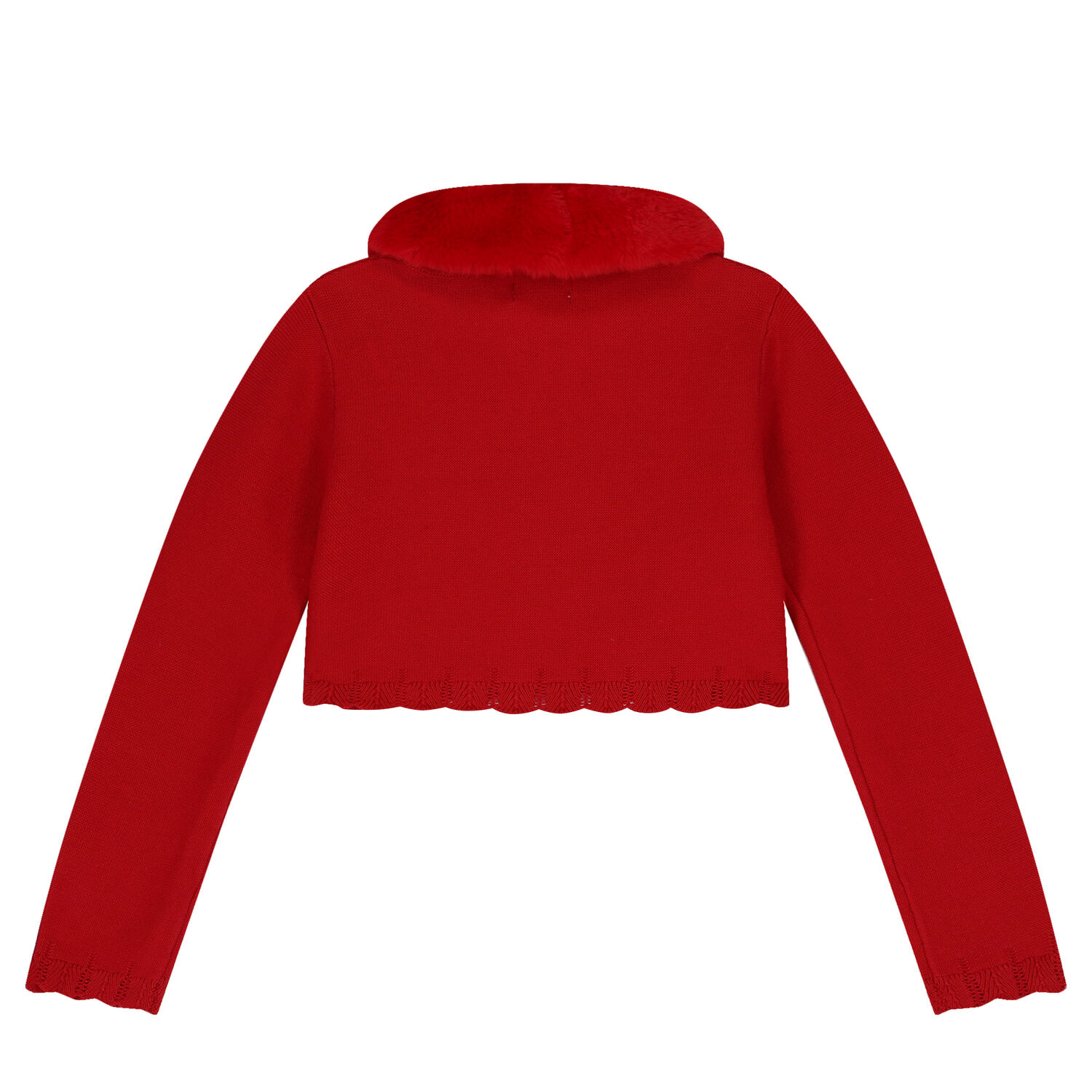 Girls Red Faux Fur Collar Cardigan, 1, hi-res image number null