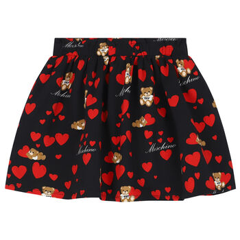 Girls Black Teddy Bear & Heart Skirt