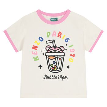 Girls Ivory Bubble Tiger T-Shirt