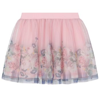 Girls Pink Floral Tulle Skirt