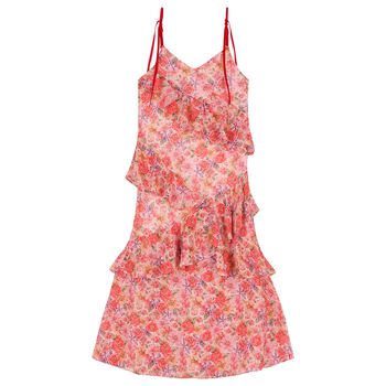 Girls Pink Floral Ruffle Maxi Dress