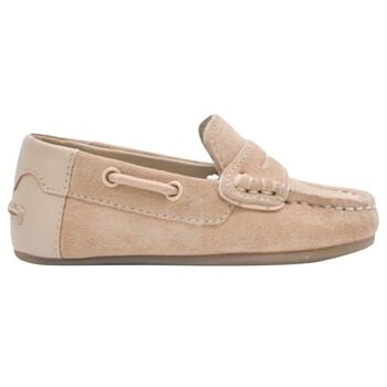 Younger Boys Beige Suede Leather Moccasins