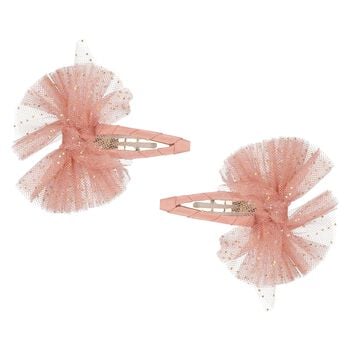 مشبك شعر بفيونكة القوس باللون الوردي (قطعتين)