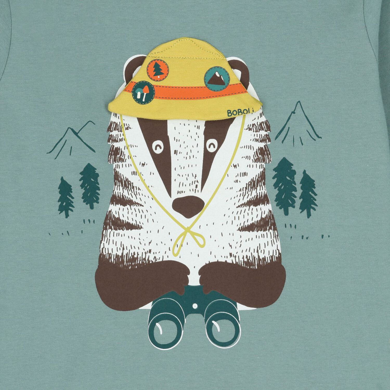 Boys Green Raccoon Long Sleeve Top, 1, hi-res