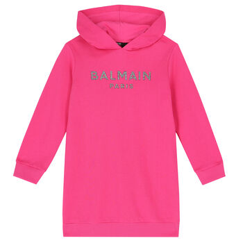 Girls Pink Logo Hooded Dress