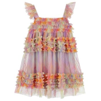 Girls Multi-Coloured Tulle Ruffle Tie-Dye Dress