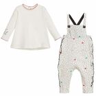 Baby Girls Ivory Dungaree Babygrow, 1, hi-res