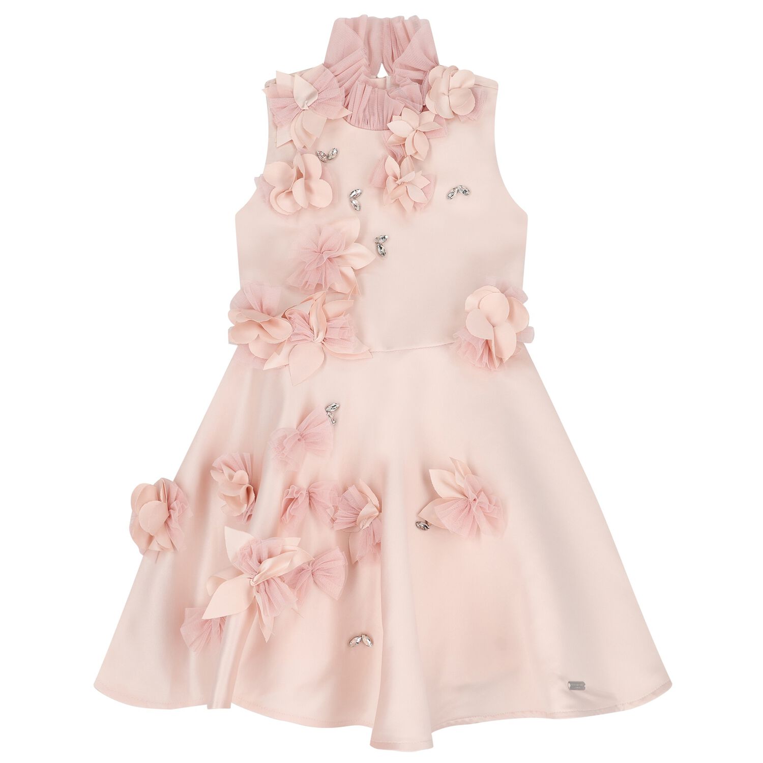 Girls Pink 3D Flowers Satin Dress, 1, hi-res