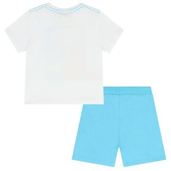 Boys White & Blue Fish Shorts Set
