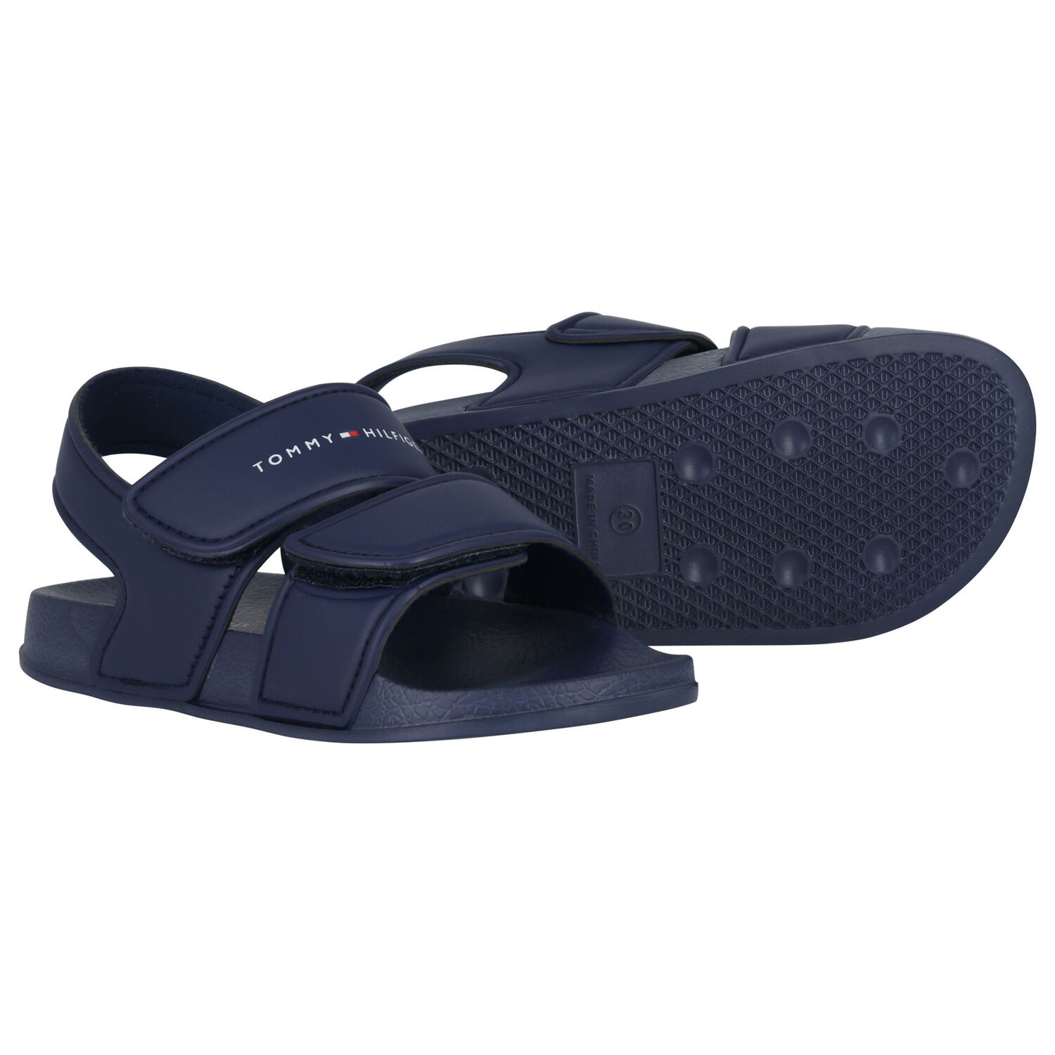 Boys Navy Blue Logo Sandals, 1, hi-res