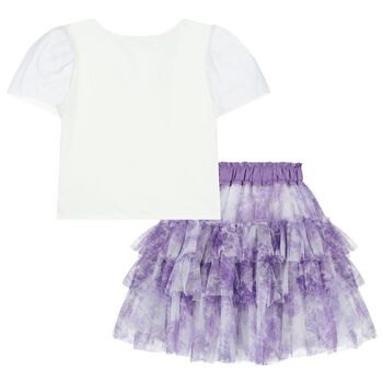 Girls White & Purple Skirt Set