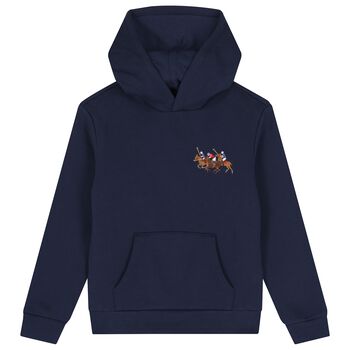 Boys Navy Blue Logo Hooded Top