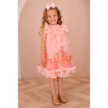 Girls Pink Floral Tulle Dress 
