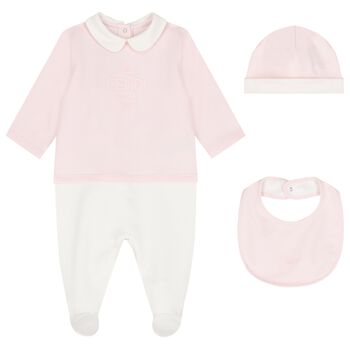 Baby Girls Pink & White Logo Babygrow Gift Set